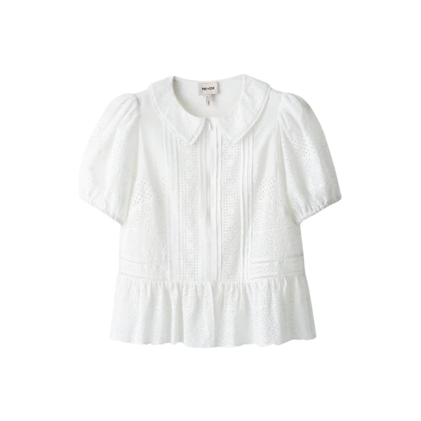 ME+EM Broderie Peplum Top in Soft White