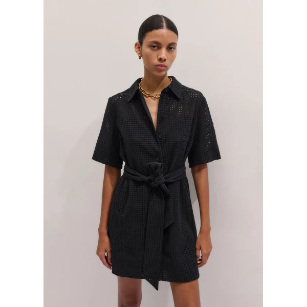 ME+EM ME+EM Broderie Short Dress in Black - Dresses - Intelligent British Fashion at Coveti