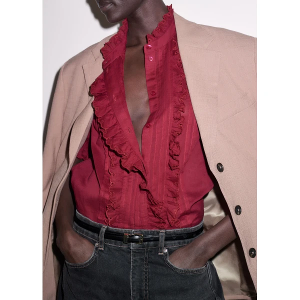 ME+EM ME+EM Broderie Straight Blouse in Pomegranate Red - Tops - Intelligent British Fashion at Coveti