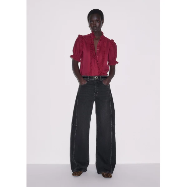 ME+EM ME+EM Broderie Straight Blouse in Pomegranate Red - Tops - Intelligent British Fashion at Coveti