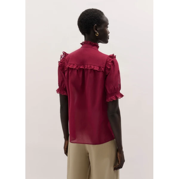 ME+EM ME+EM Broderie Straight Blouse in Pomegranate Red - Tops - Intelligent British Fashion at Coveti