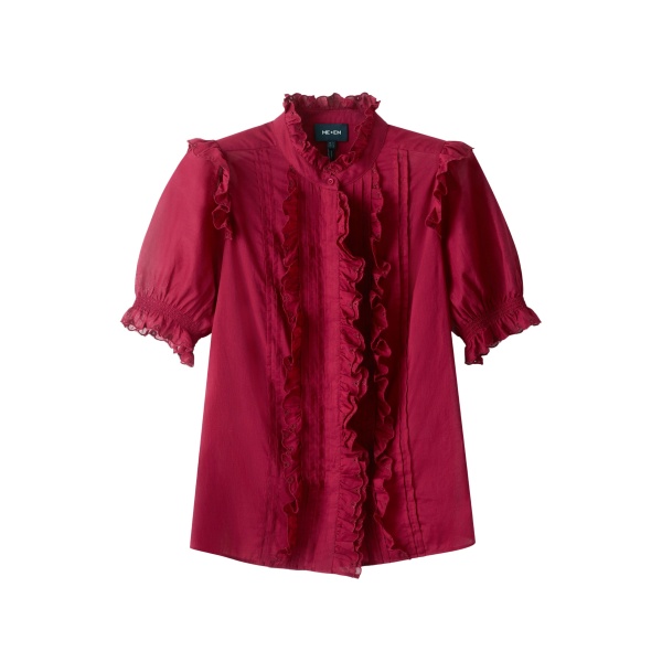 ME+EM ME+EM Broderie Straight Blouse in Pomegranate Red - Tops - Intelligent British Fashion at Coveti