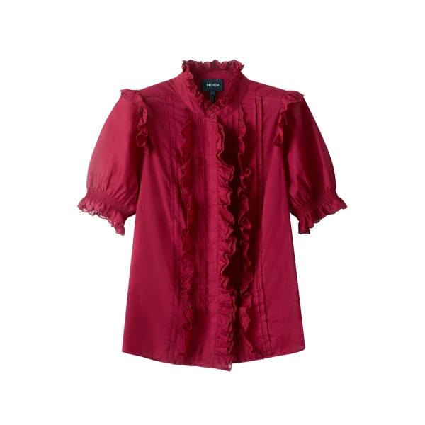 ME+EM ME+EM Broderie Straight Blouse in Pomegranate Red - Tops - Intelligent British Fashion at Coveti