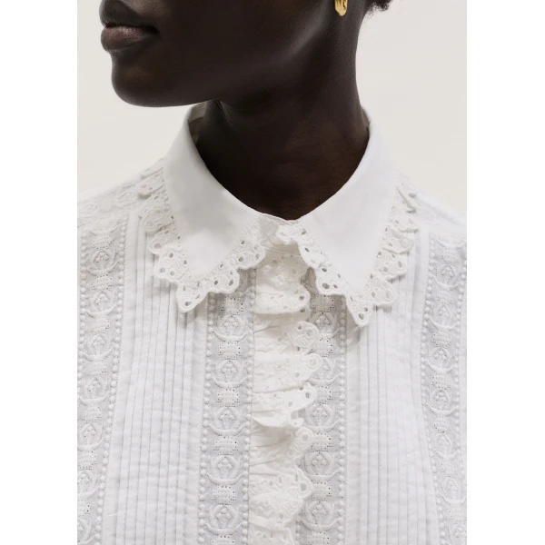 ME+EM ME+EM Broderie Straight Blouse in Soft White - Tops - Intelligent British Fashion at Coveti