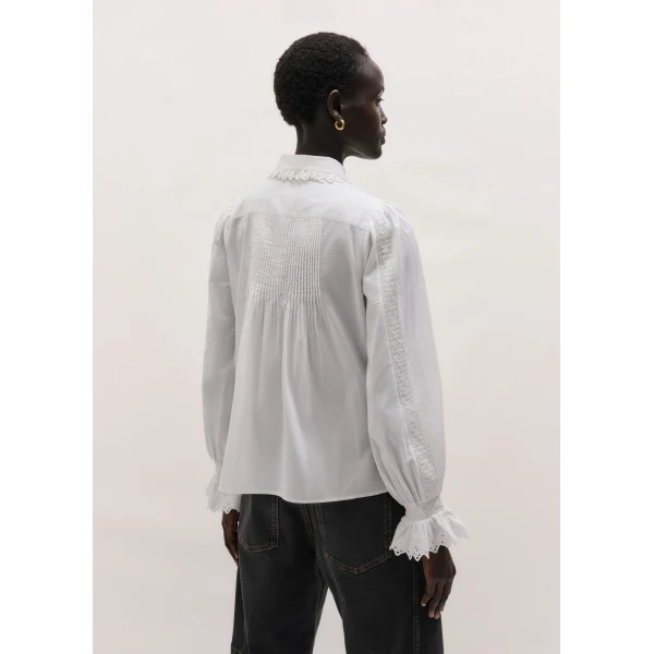 ME+EM ME+EM Broderie Straight Blouse in Soft White - Tops - Intelligent British Fashion at Coveti