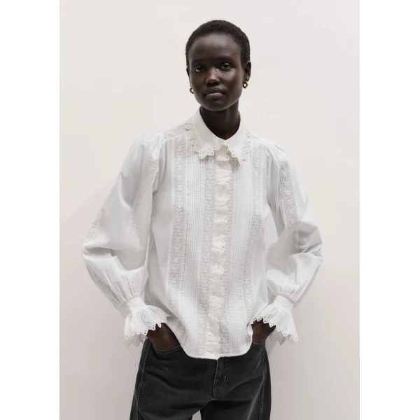 ME+EM ME+EM Broderie Straight Blouse in Soft White - Tops - Intelligent British Fashion at Coveti