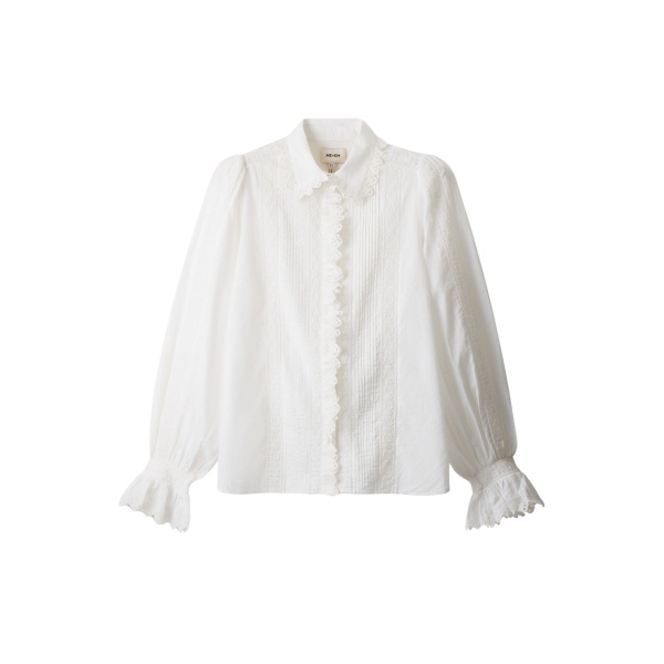 ME+EM ME+EM Broderie Straight Blouse in Soft White - Tops - Intelligent British Fashion at Coveti