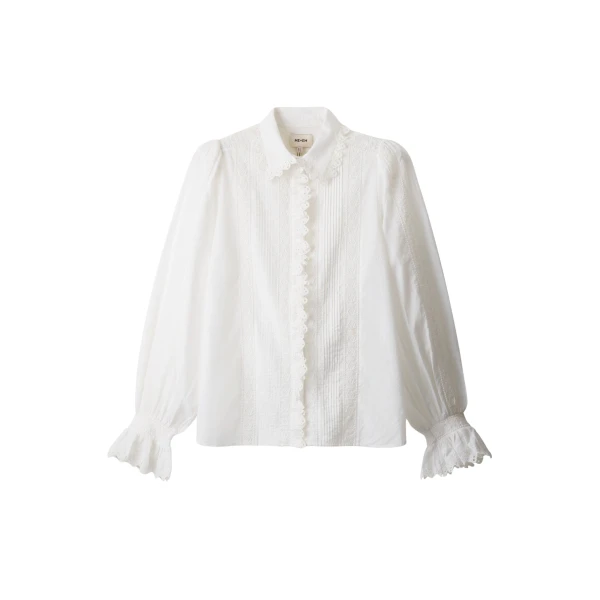 ME+EM ME+EM Broderie Straight Blouse in Soft White - Tops - Intelligent British Fashion at Coveti