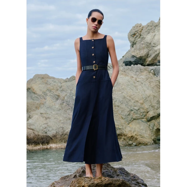 ME+EM ME+EM Button Front Maxi Dress in Navy - Dresses - Intelligent British Fashion at Coveti