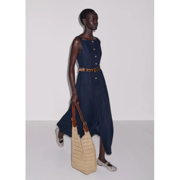ME+EM ME+EM Button Front Maxi Dress in Navy - Dresses - Intelligent British Fashion at Coveti