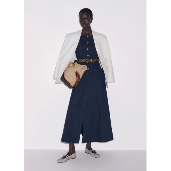ME+EM ME+EM Button Front Maxi Dress in Navy - Dresses - Intelligent British Fashion at Coveti