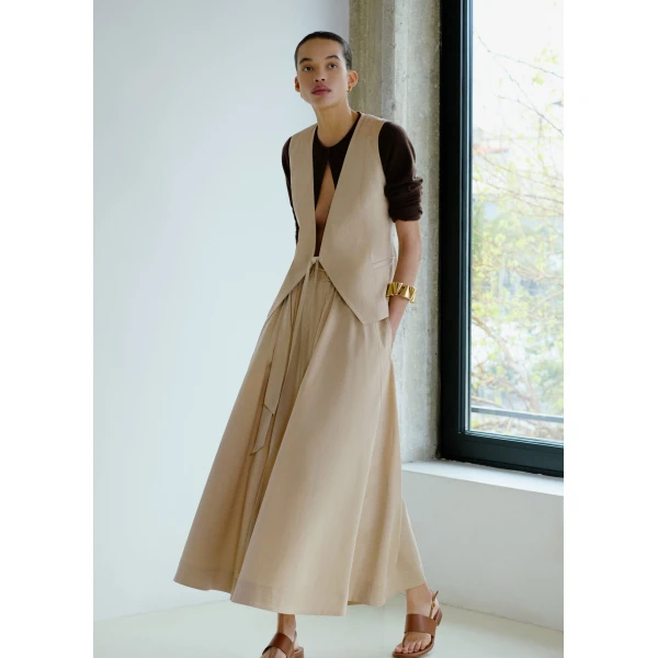 ME+EM ME+EM Button Front Maxi Skirt in Warm Stone - Skirts - Intelligent British Fashion at Coveti