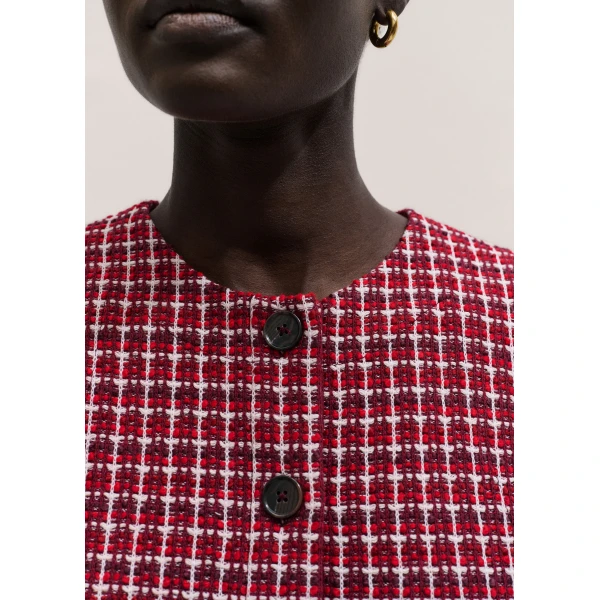 ME+EM ME+EM Button Shell Top in Pomegranate Red Multi - Tops - Intelligent British Fashion at Coveti
