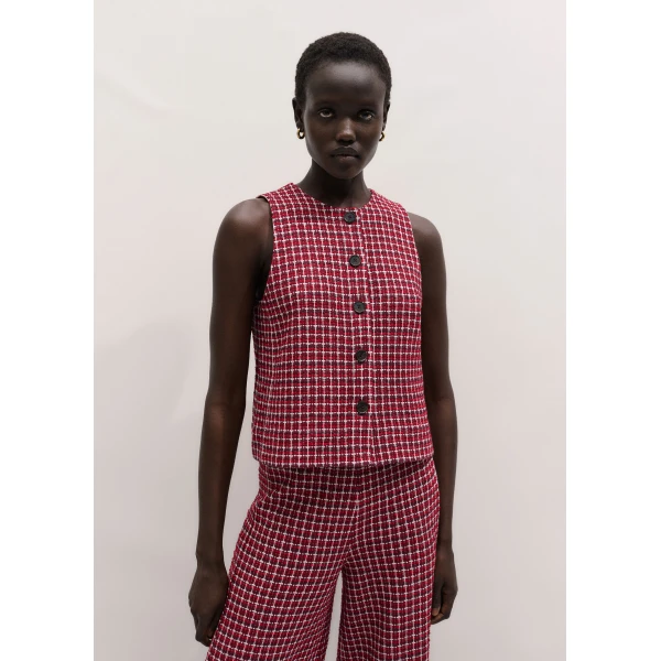 ME+EM ME+EM Button Shell Top in Pomegranate Red Multi - Tops - Intelligent British Fashion at Coveti