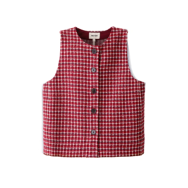 ME+EM ME+EM Button Shell Top in Pomegranate Red Multi - Tops - Intelligent British Fashion at Coveti