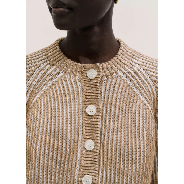 ME+EM ME+EM Contrast Rib Cardigan in Camel/Soft White - Knitwear - Intelligent British Fashion at Coveti