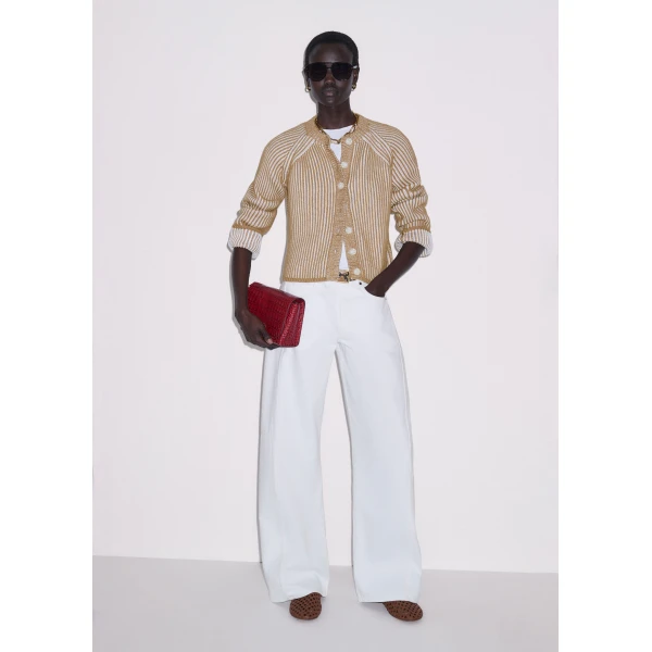 ME+EM ME+EM Contrast Rib Cardigan in Camel/Soft White - Knitwear - Intelligent British Fashion at Coveti