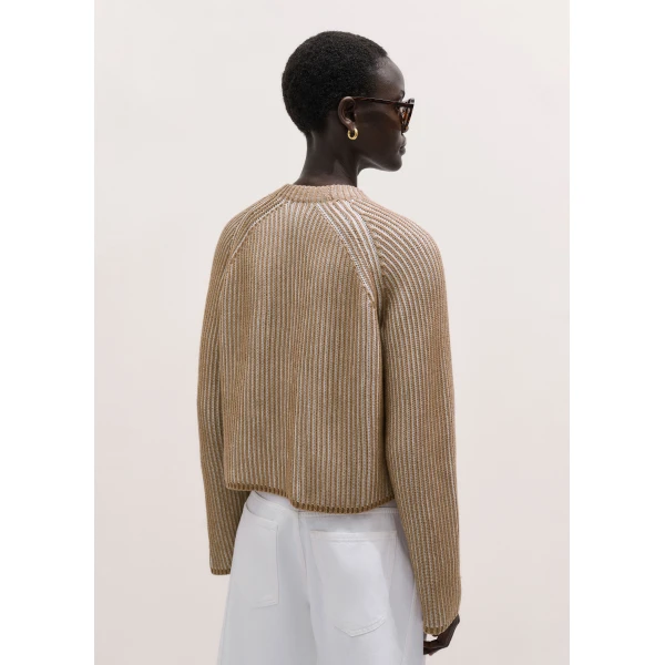 ME+EM ME+EM Contrast Rib Cardigan in Camel/Soft White - Knitwear - Intelligent British Fashion at Coveti