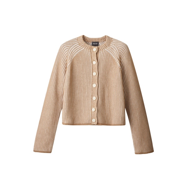 ME+EM ME+EM Contrast Rib Cardigan in Camel/Soft White - Knitwear - Intelligent British Fashion at Coveti