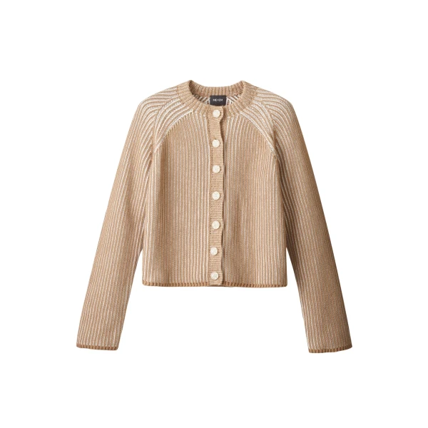 ME+EM ME+EM Contrast Rib Cardigan in Camel/Soft White - Knitwear - Intelligent British Fashion at Coveti