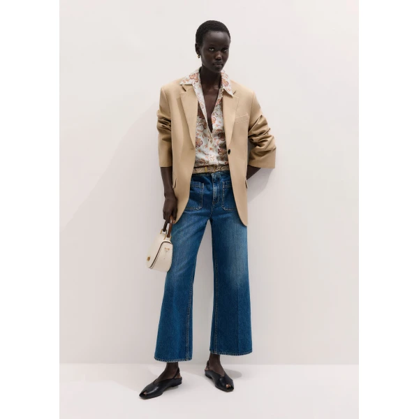 ME+EM ME+EM Crop Kick Flare Jean in Authentic Mid Blue Wash - Pants - Intelligent British Fashion at Coveti