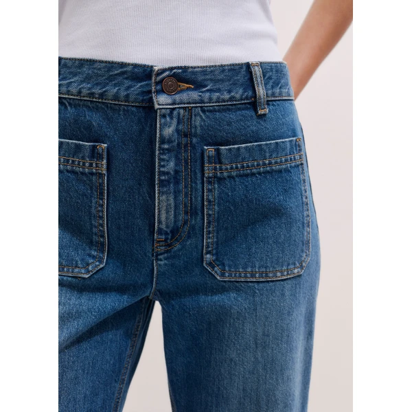 ME+EM ME+EM Crop Kick Flare Jean in Authentic Mid Blue Wash - Pants - Intelligent British Fashion at Coveti