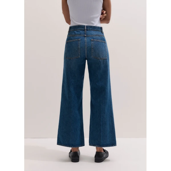 ME+EM ME+EM Crop Kick Flare Jean in Authentic Mid Blue Wash - Pants - Intelligent British Fashion at Coveti