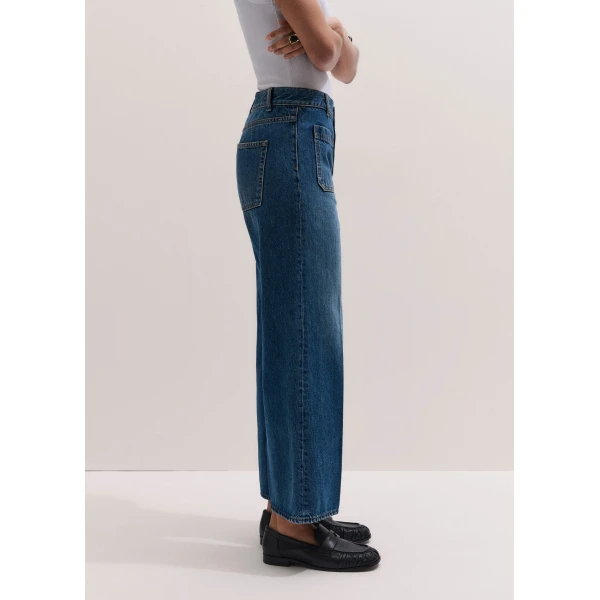 ME+EM ME+EM Crop Kick Flare Jean in Authentic Mid Blue Wash - Pants - Intelligent British Fashion at Coveti