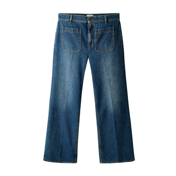 ME+EM ME+EM Crop Kick Flare Jean in Authentic Mid Blue Wash - Pants - Intelligent British Fashion at Coveti