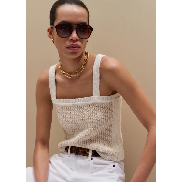 ME+EM ME+EM Crop Knit Vest in Pale Stone/Cream - Knitwear - Intelligent British Fashion at Coveti