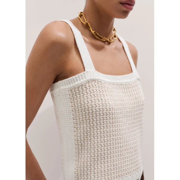 ME+EM ME+EM Crop Knit Vest in Pale Stone/Cream - Knitwear - Intelligent British Fashion at Coveti