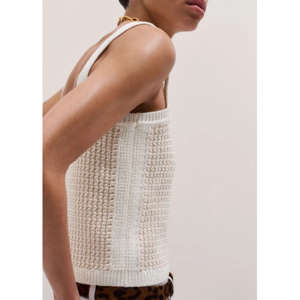 ME+EM ME+EM Crop Knit Vest in Pale Stone/Cream - Knitwear - Intelligent British Fashion at Coveti