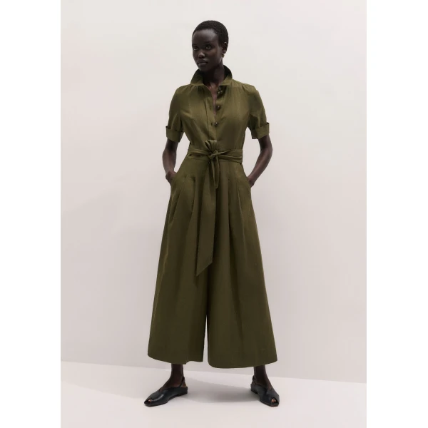 ME+EM ME+EM Culotte Jumpsuit in Olive Green - Jumpsuit - Intelligent British Fashion at Coveti