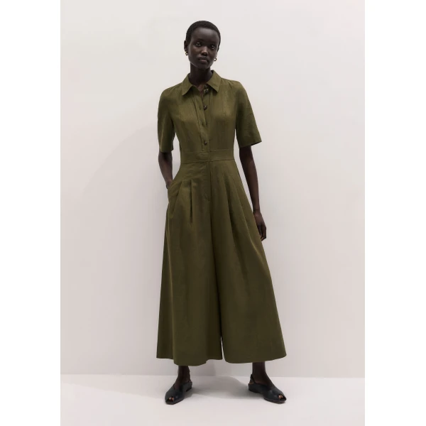ME+EM ME+EM Culotte Jumpsuit in Olive Green - Jumpsuit - Intelligent British Fashion at Coveti