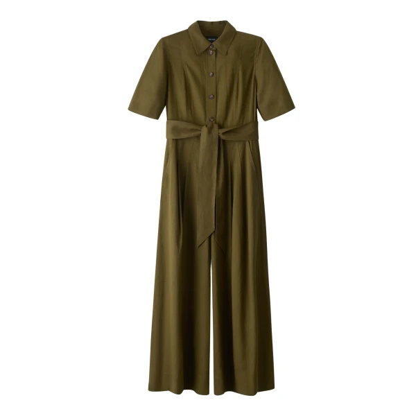 ME+EM ME+EM Culotte Jumpsuit in Olive Green - Jumpsuit - Intelligent British Fashion at Coveti