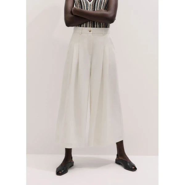 ME+EM ME+EM Double Pleat Culotte in Cream - Pants - Intelligent British Fashion at Coveti