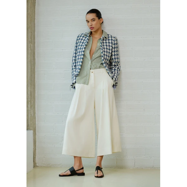 ME+EM ME+EM Double Pleat Culotte in Cream - Pants - Intelligent British Fashion at Coveti