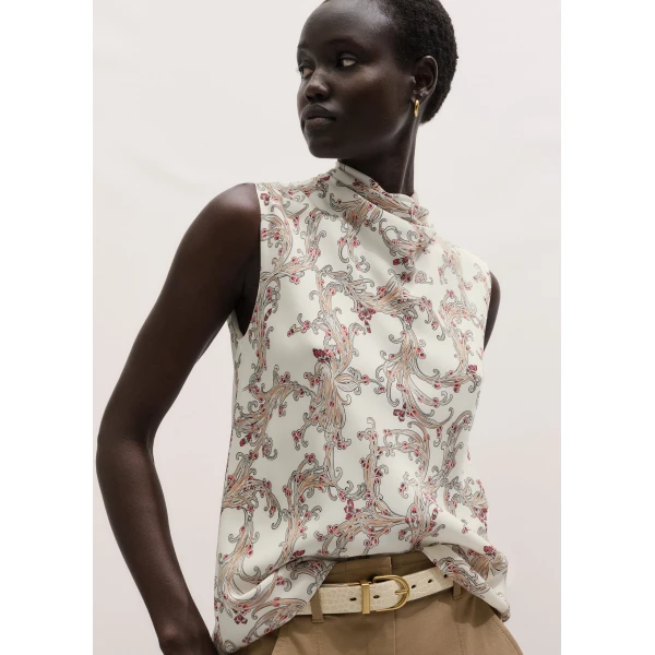 ME+EM ME+EM Drape High Neck Top in Light Cream/Multi - Tops - Intelligent British Fashion at Coveti