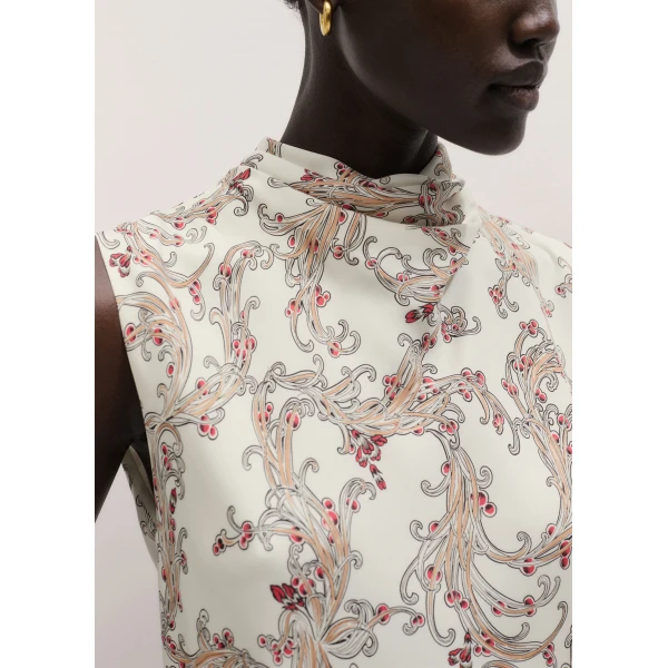 ME+EM ME+EM Drape High Neck Top in Light Cream/Multi - Tops - Intelligent British Fashion at Coveti