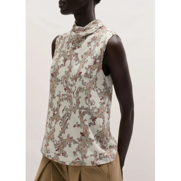 ME+EM ME+EM Drape High Neck Top in Light Cream/Multi - Tops - Intelligent British Fashion at Coveti