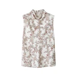 ME+EM ME+EM Drape High Neck Top in Light Cream/Multi - Tops - Intelligent British Fashion at Coveti