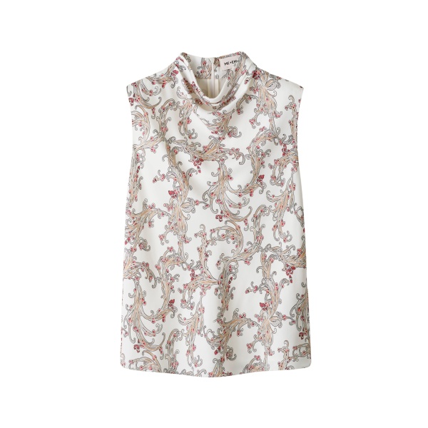 ME+EM ME+EM Drape High Neck Top in Light Cream/Multi - Tops - Intelligent British Fashion at Coveti