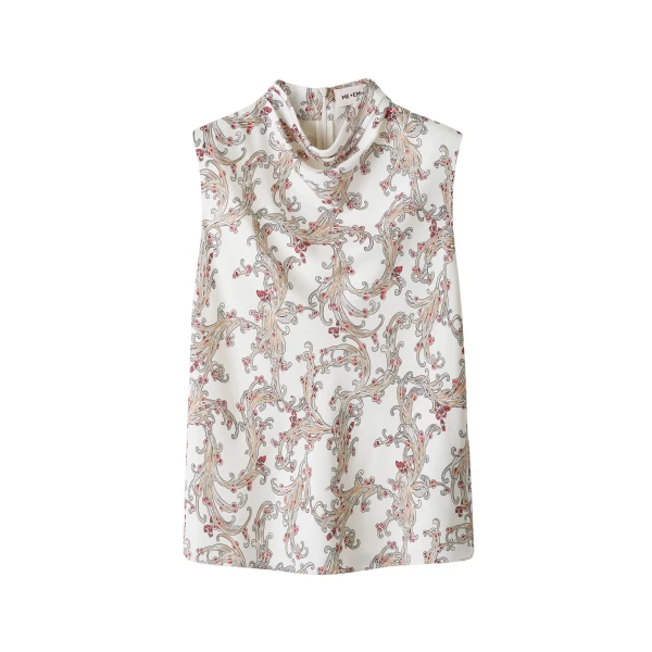 ME+EM ME+EM Drape High Neck Top in Light Cream/Multi - Tops - Intelligent British Fashion at Coveti
