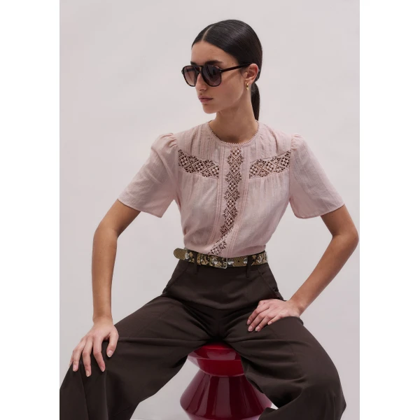 ME+EM ME+EM Embroidered Cutout Tee in Blush Pink - Tops - Intelligent British Fashion at Coveti