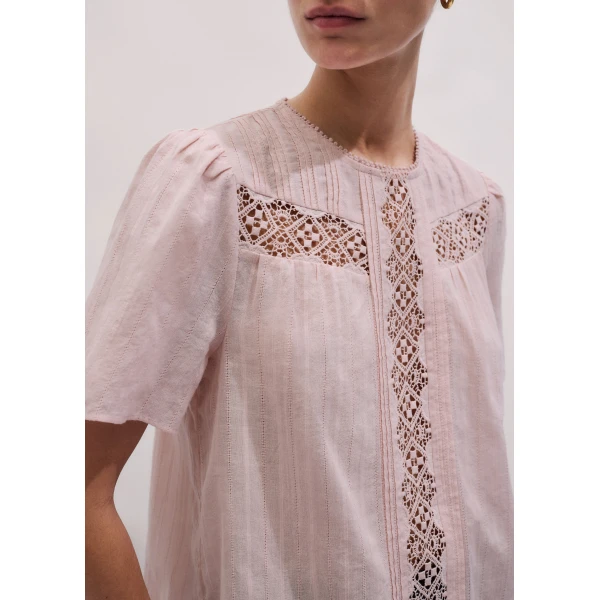ME+EM ME+EM Embroidered Cutout Tee in Blush Pink - Tops - Intelligent British Fashion at Coveti