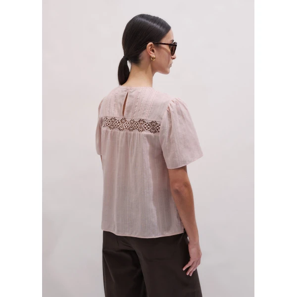 ME+EM ME+EM Embroidered Cutout Tee in Blush Pink - Tops - Intelligent British Fashion at Coveti