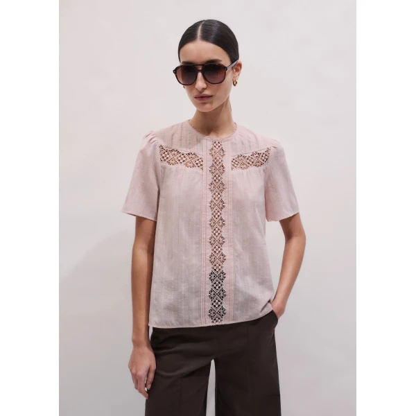 ME+EM ME+EM Embroidered Cutout Tee in Blush Pink - Tops - Intelligent British Fashion at Coveti