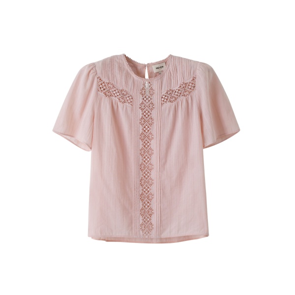ME+EM ME+EM Embroidered Cutout Tee in Blush Pink - Tops - Intelligent British Fashion at Coveti