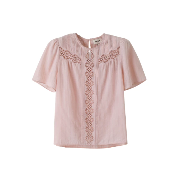 ME+EM ME+EM Embroidered Cutout Tee in Blush Pink - Tops - Intelligent British Fashion at Coveti