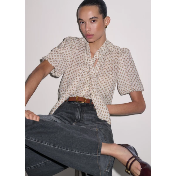 ME+EM ME+EM Feminine Sleeve Blouse in Light Cream Multi - Tops - Intelligent British Fashion at Coveti
